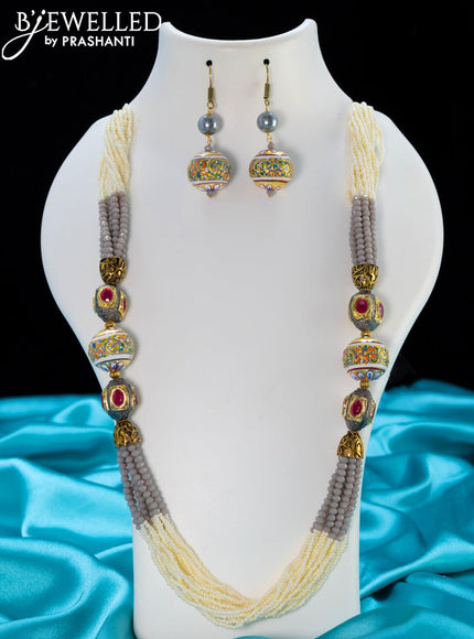 Jaipur grey crystal and pearls necklace with minakari balls - {{ collection.title }} by Prashanti Sarees