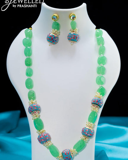 Jaipur light green crystal necklace with minakari balls - {{ collection.title }} by Prashanti Sarees