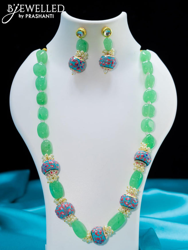 Jaipur light green crystal necklace with minakari balls - {{ collection.title }} by Prashanti Sarees