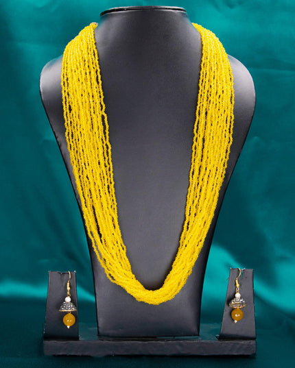 Jaipur multilayer crystal beaded yellow necklace - {{ collection.title }} by Prashanti Sarees