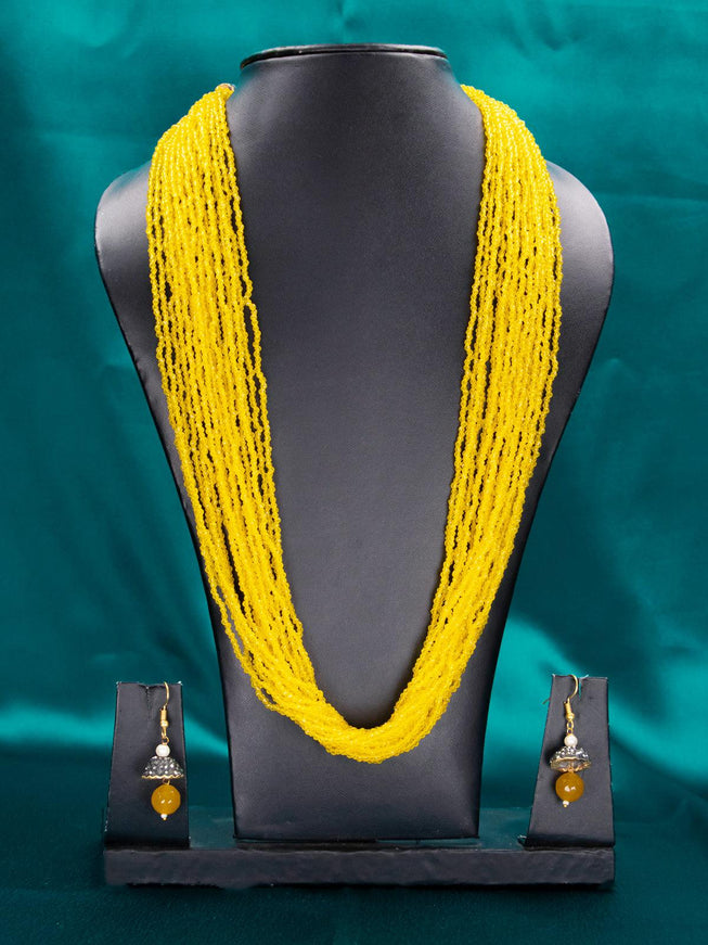Jaipur multilayer crystal beaded yellow necklace - {{ collection.title }} by Prashanti Sarees