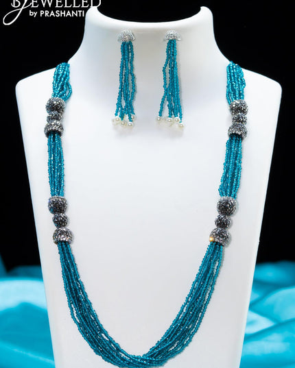 Jaipur peacock blue crystal beaded necklace - {{ collection.title }} by Prashanti Sarees