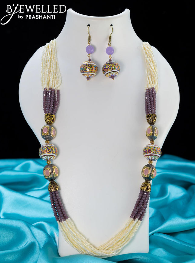 Jaipur wine shade crystal and pearls necklace with minakari balls - {{ collection.title }} by Prashanti Sarees