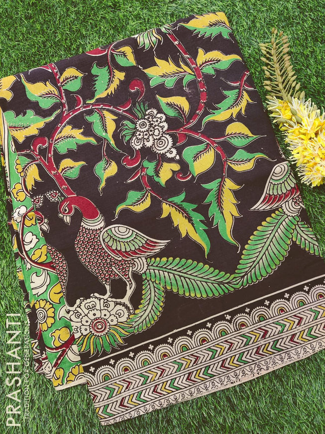 Kalamkari semi silk saree brown and beige with allover prints and printed border - {{ collection.title }} by Prashanti Sarees