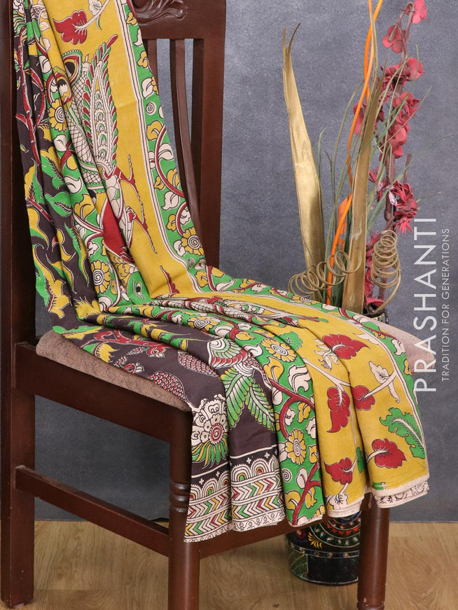 Kalamkari semi silk saree brown and beige with allover prints and printed border - {{ collection.title }} by Prashanti Sarees