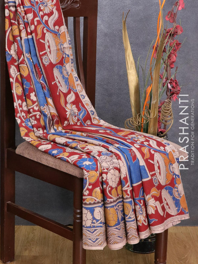 Kalamkari semi silk saree maroon and blue with allover prints and printed border - {{ collection.title }} by Prashanti Sarees