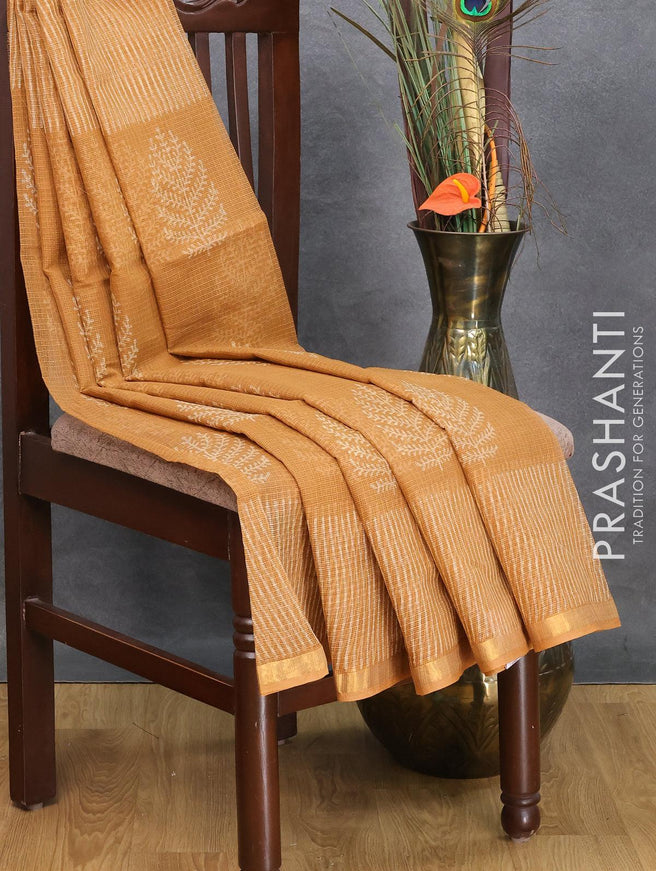 Kota doria saree brown with leaf butta prints and zari woven border - {{ collection.title }} by Prashanti Sarees