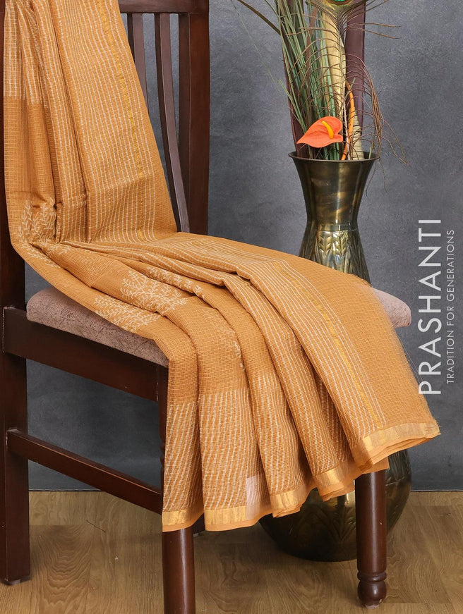 Kota doria saree brown with leaf butta prints and zari woven border - {{ collection.title }} by Prashanti Sarees