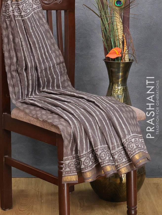 Kota doria saree dark grey shade with allover stripes pattern and zari woven border - {{ collection.title }} by Prashanti Sarees