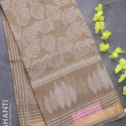 Kota doria saree dark sap green with allover leaf butta prints and zari woven border - {{ collection.title }} by Prashanti Sarees