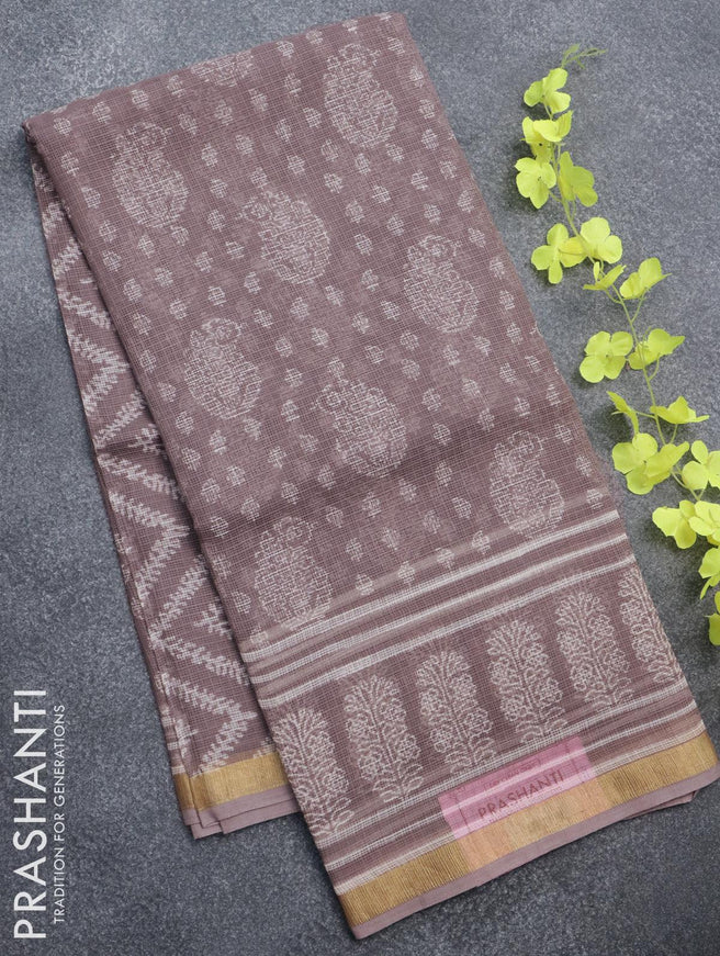 Kota doria saree grey with allover paisley prints and zari woven border - {{ collection.title }} by Prashanti Sarees