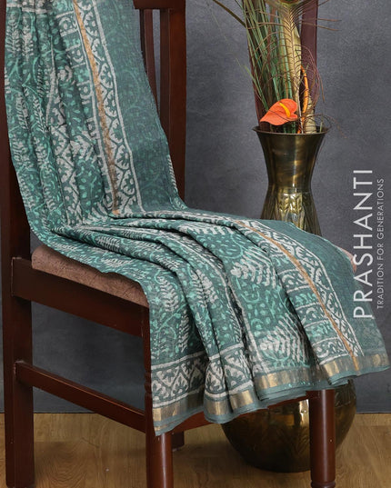 Kota doria saree grey with allover prints and zari woven border - {{ collection.title }} by Prashanti Sarees