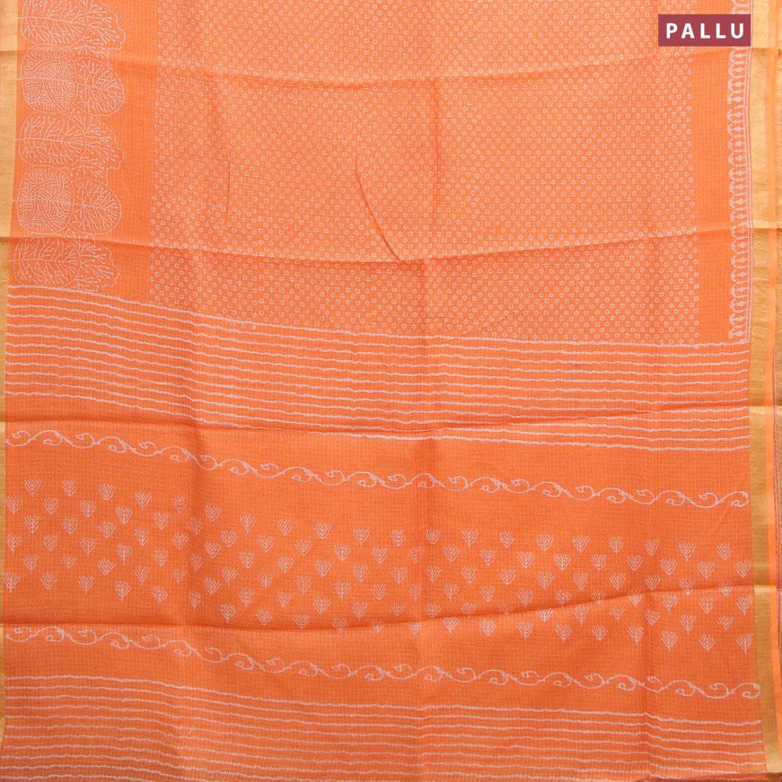 Kota doria saree orange with allover prints and zari woven border - {{ collection.title }} by Prashanti Sarees