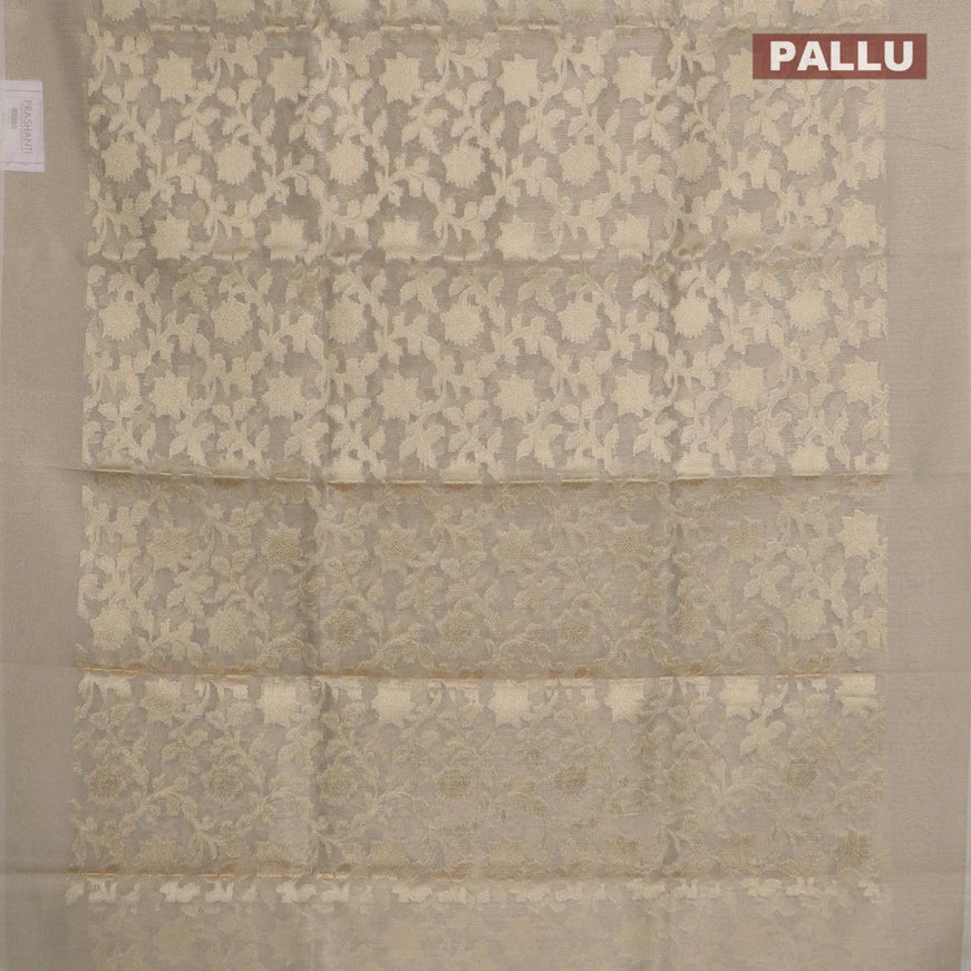 Kota tissue saree beige with allover zari weaves and zari woven border - {{ collection.title }} by Prashanti Sarees