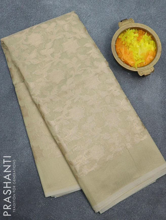 Kota tissue saree cream with allover zari weaves and zari woven border - {{ collection.title }} by Prashanti Sarees
