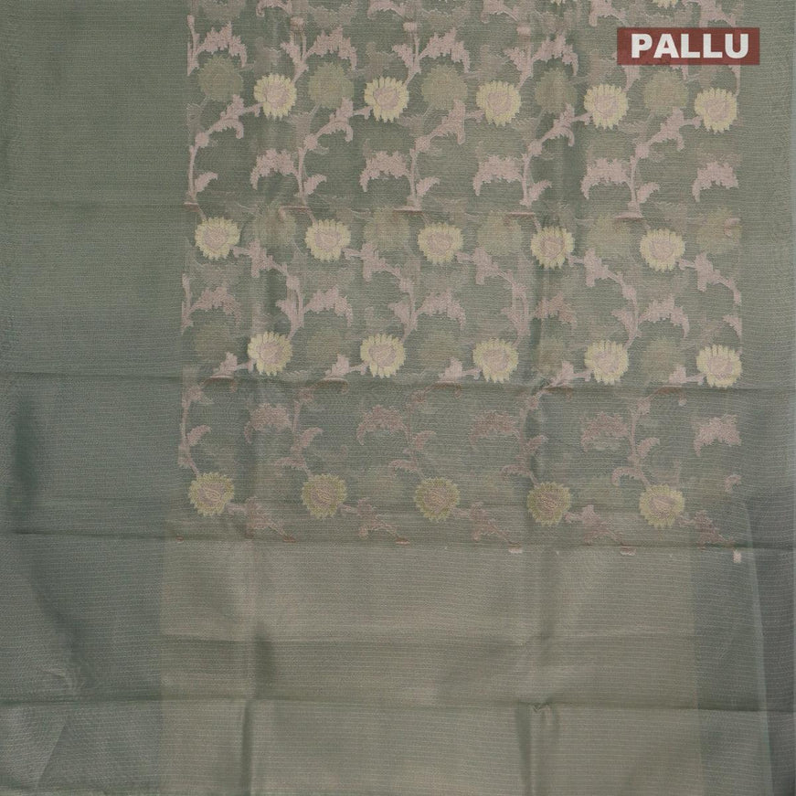 Kota tissue saree green shade with allover zari weaves and zari woven border - {{ collection.title }} by Prashanti Sarees