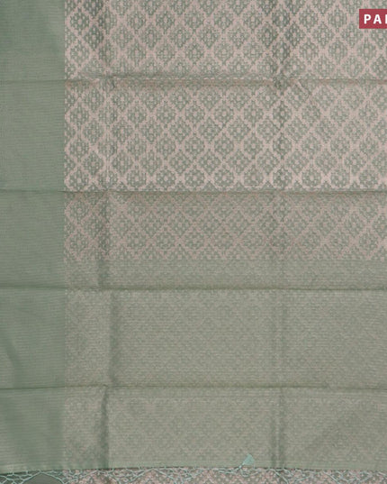 Kota tissue saree green shade with allover zari weaves and zari woven border - {{ collection.title }} by Prashanti Sarees