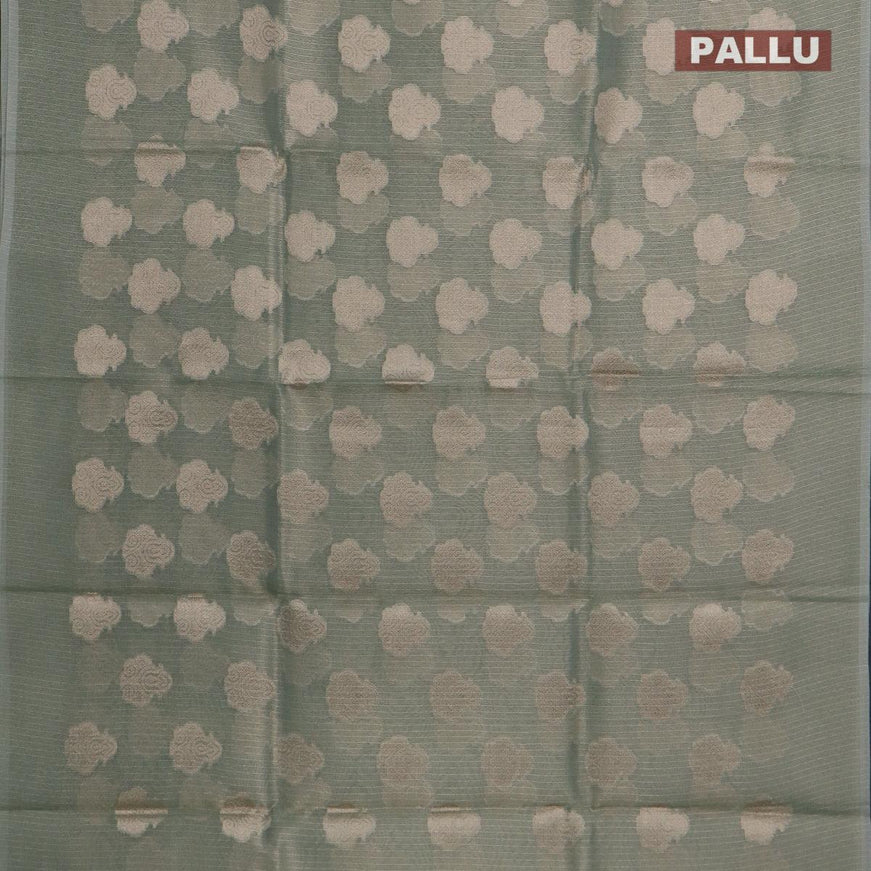 Kota tissue saree green shade with zari woven buttas in borderless style - {{ collection.title }} by Prashanti Sarees