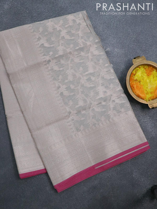 Kota tissue saree grey and pink with allover floral zari weaves and zari woven border - {{ collection.title }} by Prashanti Sarees