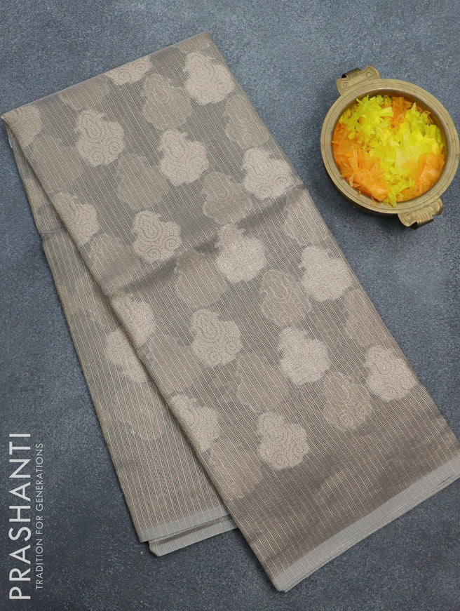 Kota tissue saree grey with zari woven buttas in borderless style - {{ collection.title }} by Prashanti Sarees