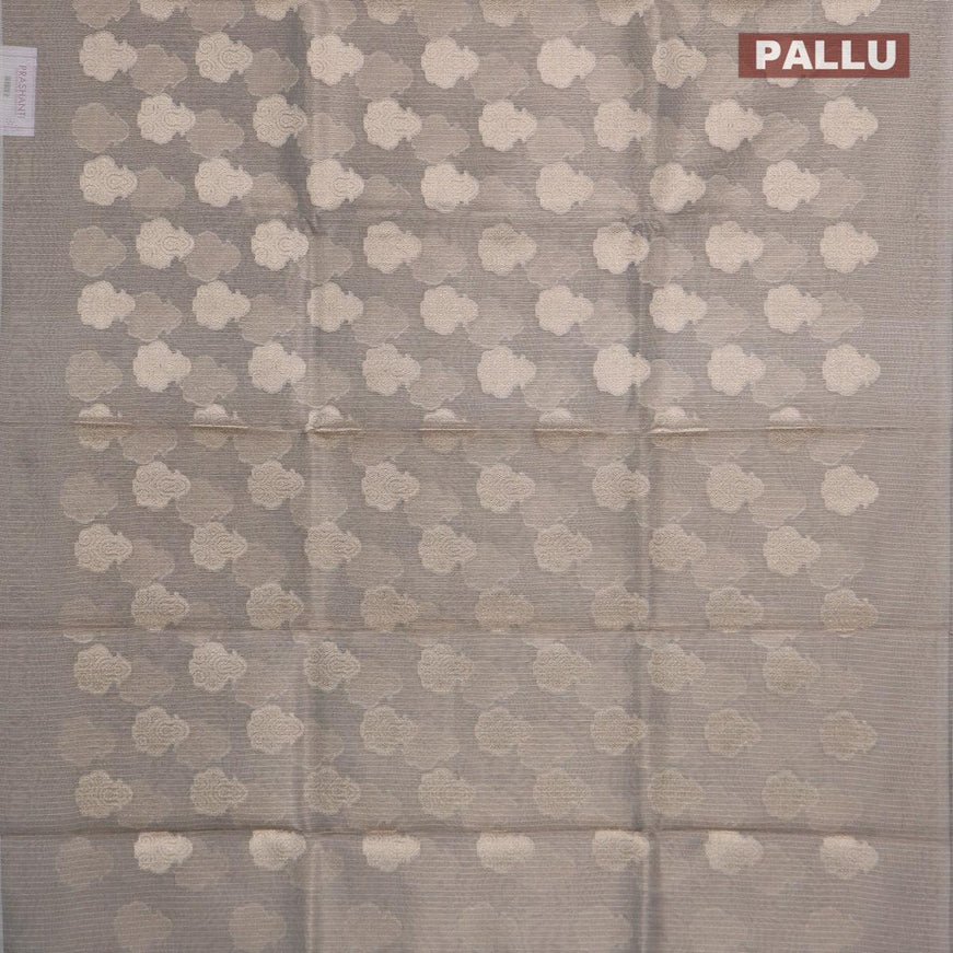 Kota tissue saree grey with zari woven buttas in borderless style - {{ collection.title }} by Prashanti Sarees
