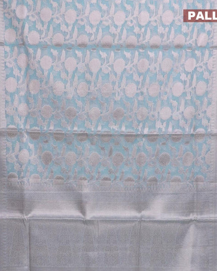 Kota tissue saree light blue and pink with allover floral zari weaves and zari woven border - {{ collection.title }} by Prashanti Sarees