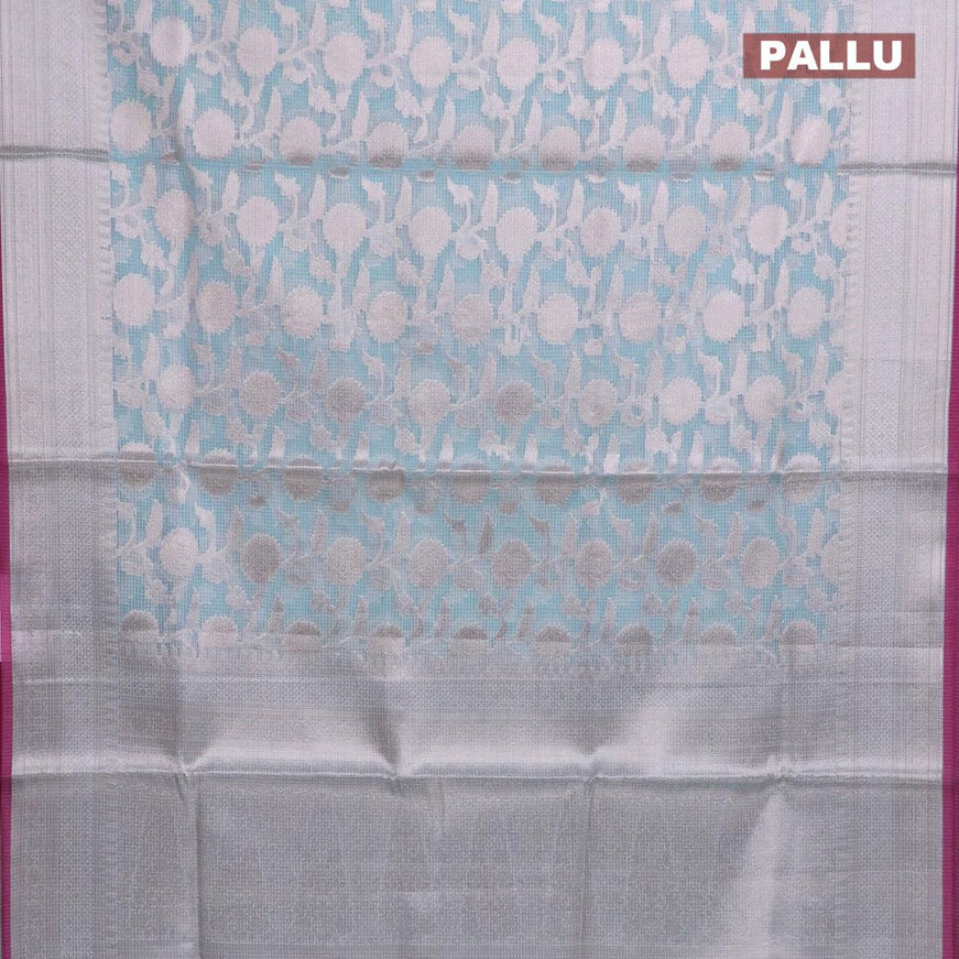 Kota tissue saree light blue and pink with allover floral zari weaves and zari woven border - {{ collection.title }} by Prashanti Sarees