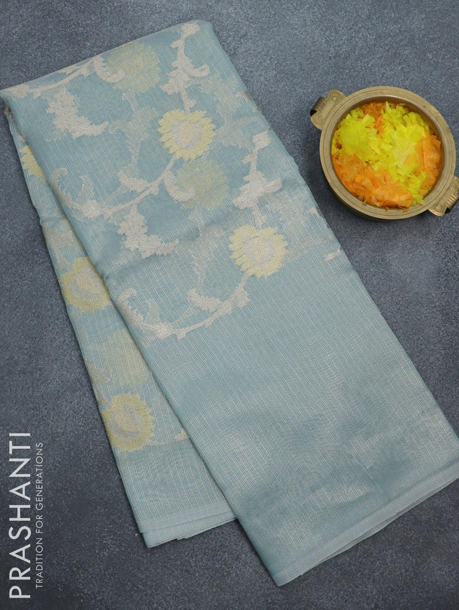 Kota tissue saree light blue with allover zari weaves and zari woven border - {{ collection.title }} by Prashanti Sarees