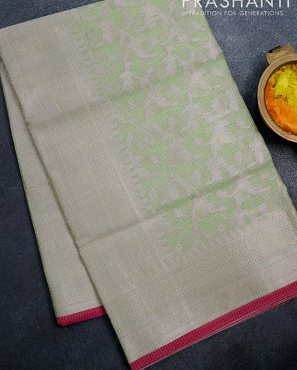 Kota tissue saree light green and pink with allover floral zari weaves and zari woven border - {{ collection.title }} by Prashanti Sarees