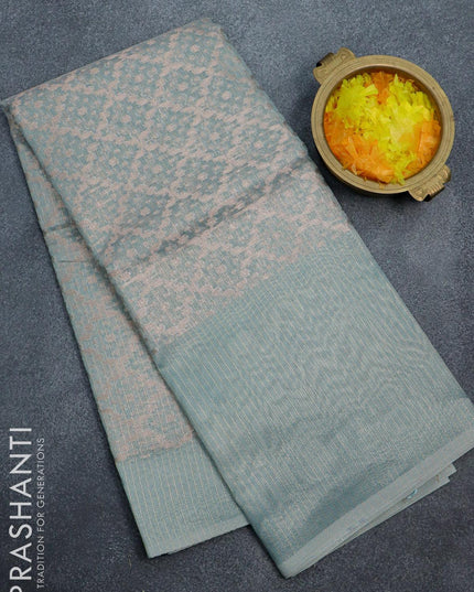 Kota tissue saree pastel blue with allover zari weaves and zari woven border - {{ collection.title }} by Prashanti Sarees