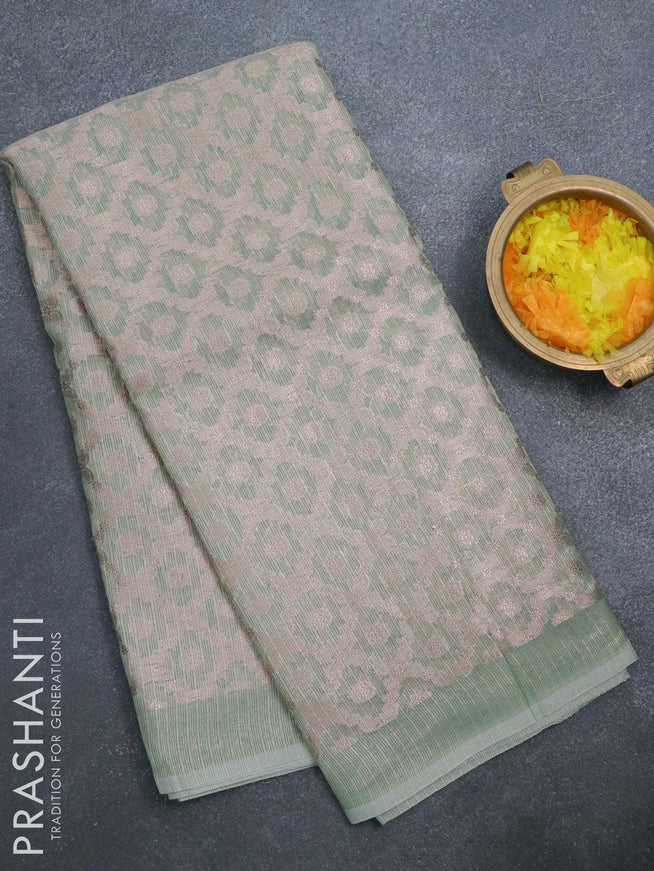 Kota tissue saree pastel green with allover zari weaves and zari woven border - {{ collection.title }} by Prashanti Sarees