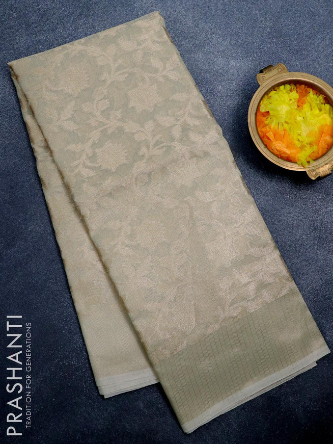Kota tissue saree pastel green with allover zari weaves and zari woven border - {{ collection.title }} by Prashanti Sarees