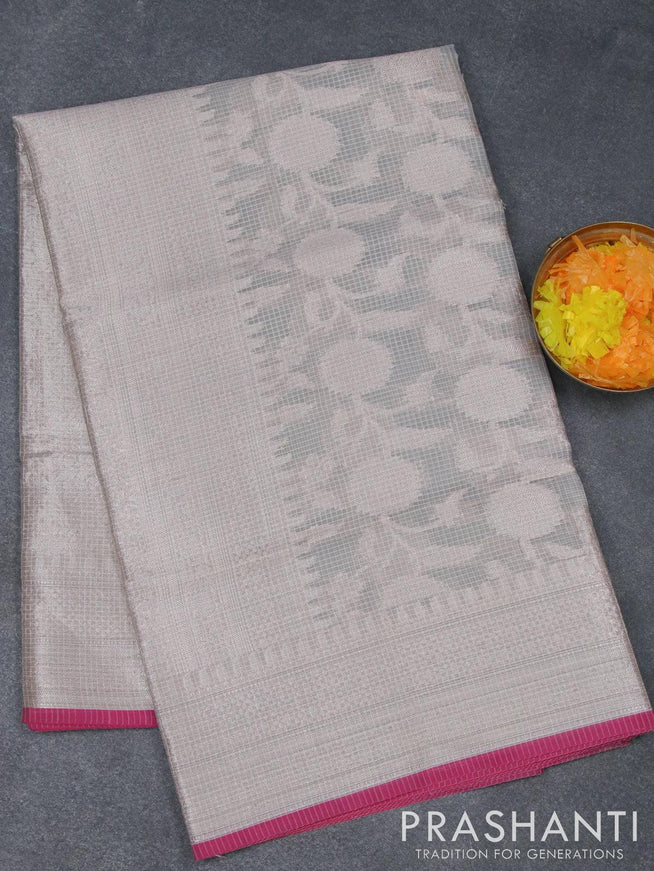 Kota tissue saree pastel grey and pink with allover floral zari weaves and zari woven border - {{ collection.title }} by Prashanti Sarees