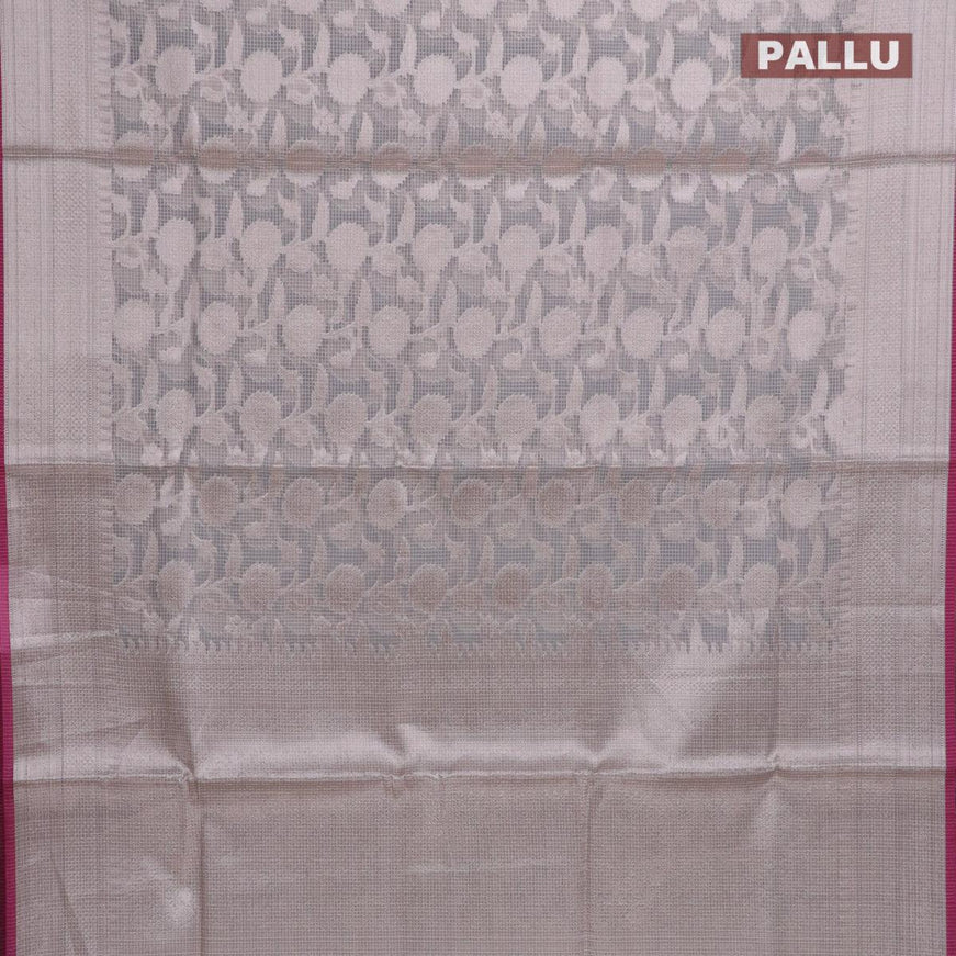 Kota tissue saree pastel grey and pink with allover floral zari weaves and zari woven border - {{ collection.title }} by Prashanti Sarees