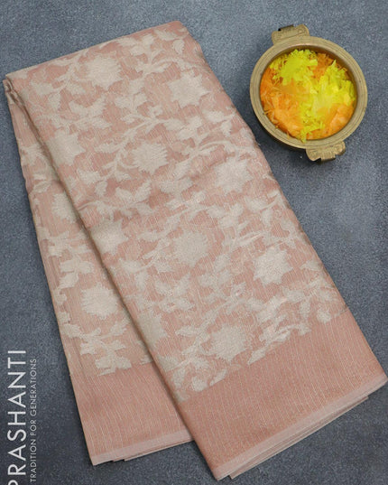 Kota tissue saree peach orange with allover zari weaves and zari woven border - {{ collection.title }} by Prashanti Sarees