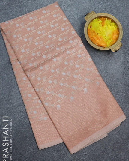 Kota tissue saree peach orange with allover zari weaves and zari woven border - {{ collection.title }} by Prashanti Sarees