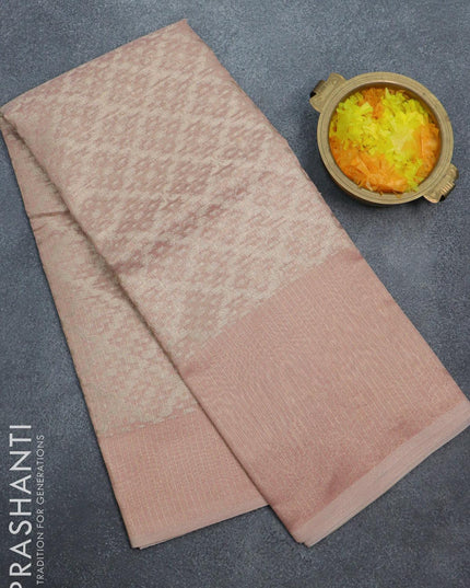 Kota tissue saree peach pink with allover zari weaves and zari woven border - {{ collection.title }} by Prashanti Sarees
