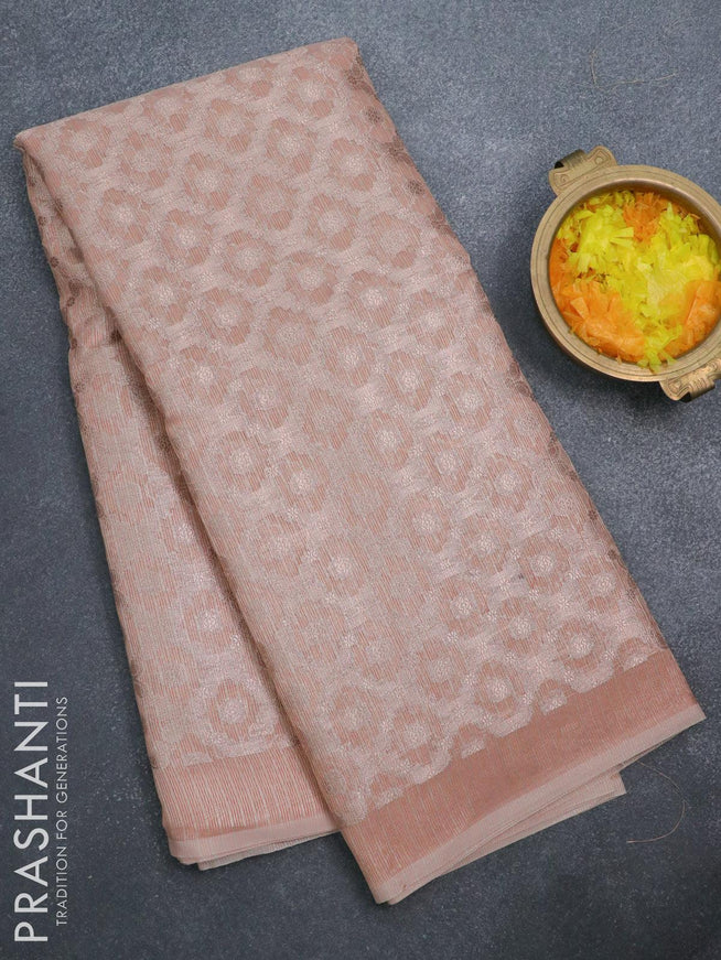 Kota tissue saree peach with allover zari weaves and zari woven border - {{ collection.title }} by Prashanti Sarees