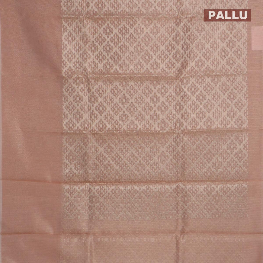 Kota tissue saree peach with allover zari weaves and zari woven border - {{ collection.title }} by Prashanti Sarees
