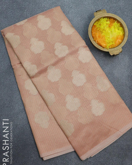 Kota tissue saree peach with zari woven buttas in borderless style - {{ collection.title }} by Prashanti Sarees