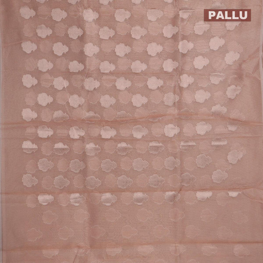 Kota tissue saree peach with zari woven buttas in borderless style - {{ collection.title }} by Prashanti Sarees