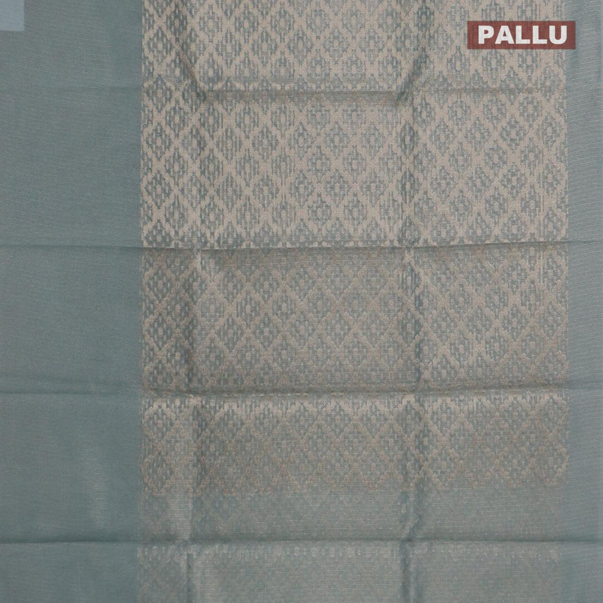 Kota tissue saree teal blue shade with allover zari weaves and zari woven border - {{ collection.title }} by Prashanti Sarees