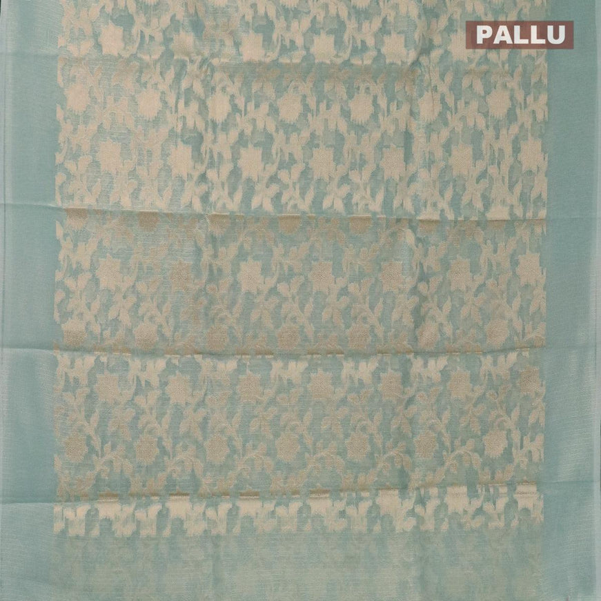 Kota tissue saree teal blue with allover zari weaves and zari woven border - {{ collection.title }} by Prashanti Sarees