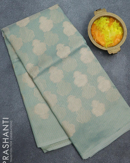 Kota tissue saree teal blue with zari woven buttas in borderless style - {{ collection.title }} by Prashanti Sarees