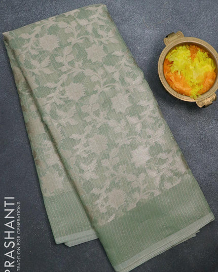 Kota tissue saree teal green with allover zari weaves and zari woven border - {{ collection.title }} by Prashanti Sarees