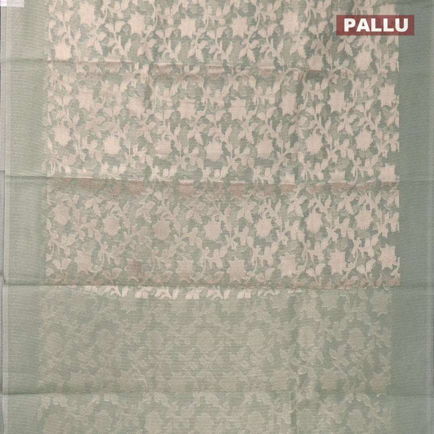 Kota tissue saree teal green with allover zari weaves and zari woven border - {{ collection.title }} by Prashanti Sarees
