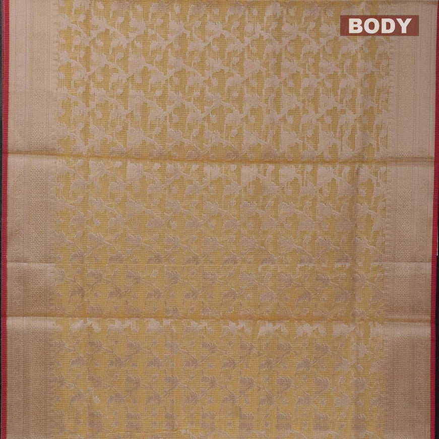 Kota tissue saree yellow and pink with allover floral zari weaves and zari woven border - {{ collection.title }} by Prashanti Sarees