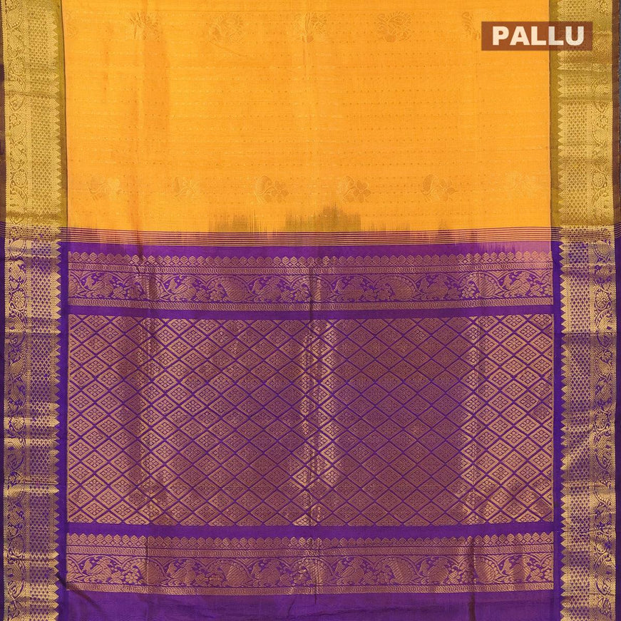 Kuppadam silk cotton saree mango yellow and blue with allover zari woven buttas and zari woven border - {{ collection.title }} by Prashanti Sarees