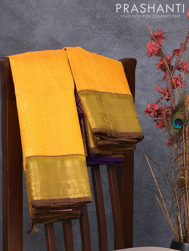 Kuppadam silk cotton saree mango yellow and blue with allover zari woven buttas and zari woven border - {{ collection.title }} by Prashanti Sarees