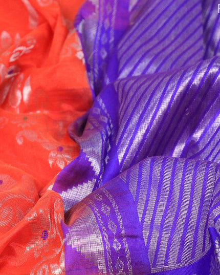 Kuppadam silk cotton saree orange and blue with allover silver zari weaves and long rich silver zari woven border - {{ collection.title }} by Prashanti Sarees